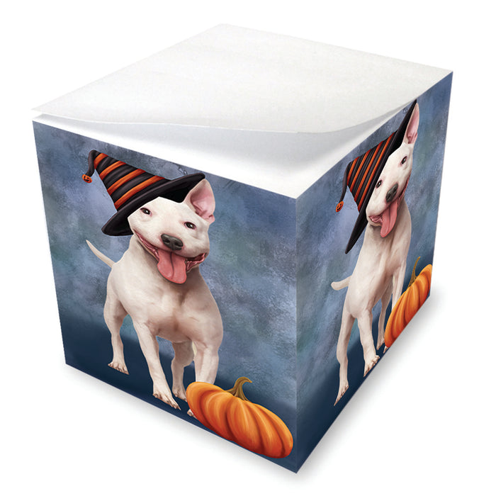 Happy Halloween Bull Terrier Dog Wearing Witch Hat with Pumpkin Note Cube NOC56516