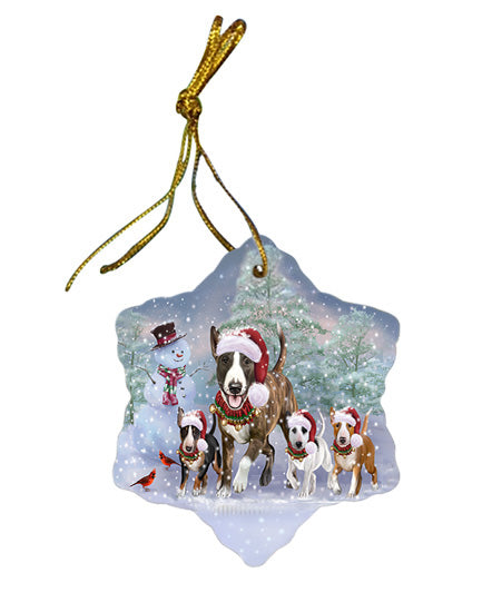 Christmas Running Family Bull Terrier Dogs Star Porcelain Ornament SPOR57413