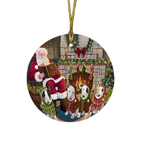 Christmas Cozy Holiday Tails Bull Terriers Dog Round Flat Christmas Ornament RFPOR55466