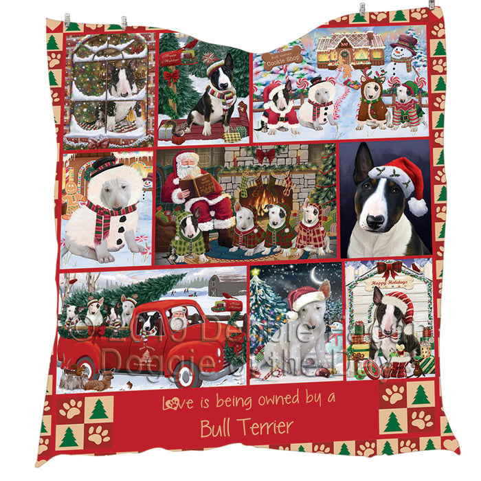 Love is Being Owned Christmas Bull Terrier Dogs Quilt