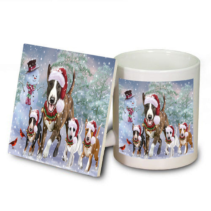 Christmas Running Family Bull Terrier Dogs Mug and Coaster Set MUC57119