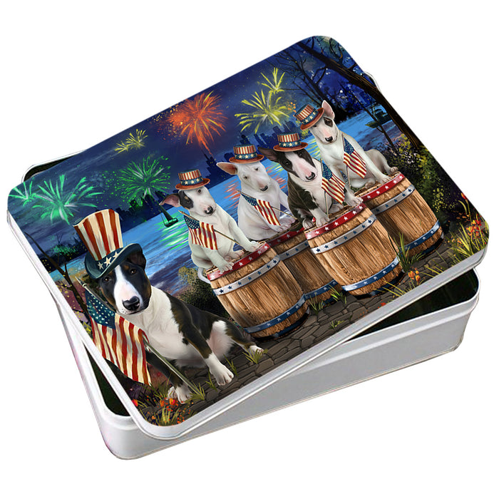 4th of July Independence Day Fireworks Bull Terriers at the Lake Photo Storage Tin PITN51020
