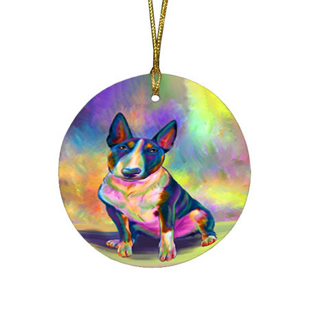 Paradise Wave Bull Terrier Dog Round Flat Christmas Ornament RFPOR57053
