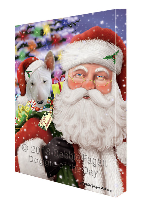 Santa Carrying Bull Terrier Dog and Christmas Presents Canvas Print Wall Art Décor CVS103553