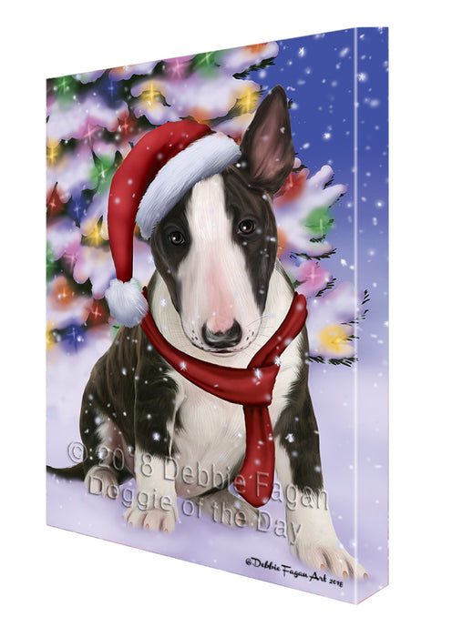 Winterland Wonderland Bull Terrier Dog In Christmas Holiday Scenic Background  Canvas Print Wall Art Décor CVS98171