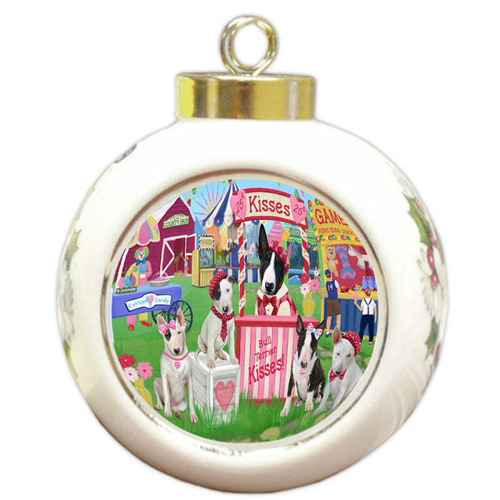 Carnival Kissing Booth Bull Terriers Dog Round Ball Christmas Ornament RBPOR56636
