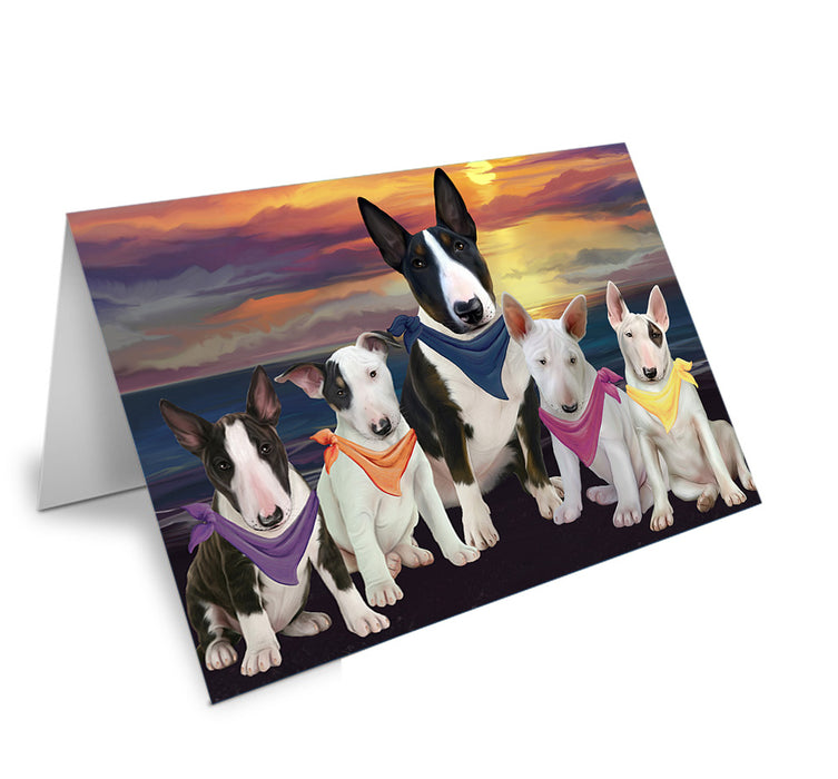 Family Sunset Portrait Bull Terriers Dog Handmade Artwork Assorted Pets Greeting Cards and Note Cards with Envelopes for All Occasions and Holiday Seasons GCD54758
