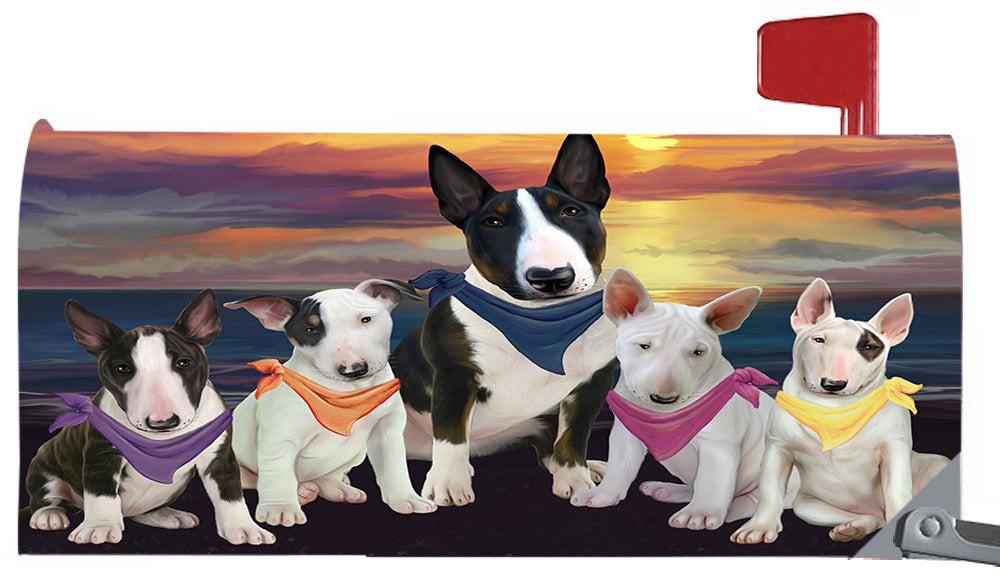 Family Sunset Portrait Bull Terrier Dogs Magnetic Mailbox Cover MBC48458