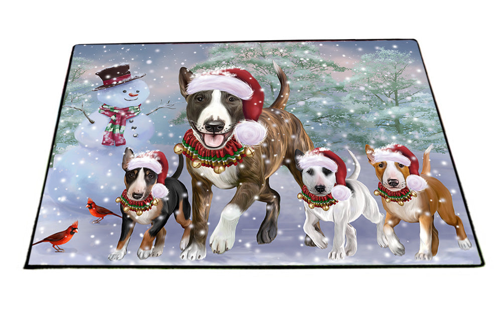 Christmas Running Family Bull Terrier Dogs Floormat FLMS54293