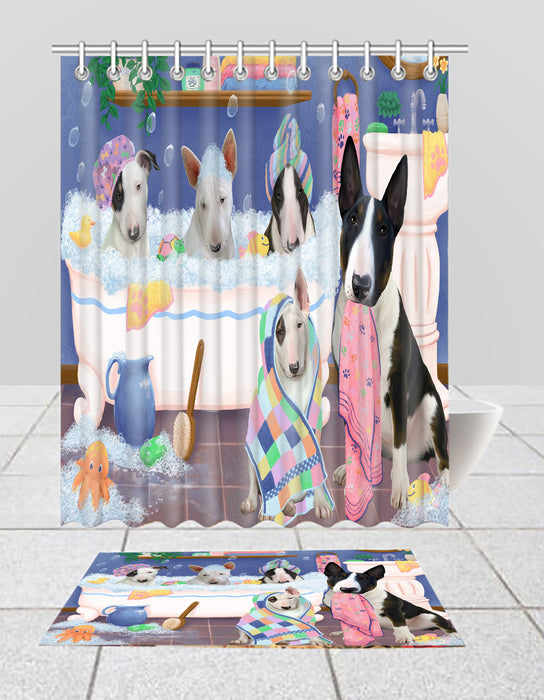 Rub A Dub Dogs In A Tub Bull Terrier Dogs Bath Mat and Shower Curtain Combo