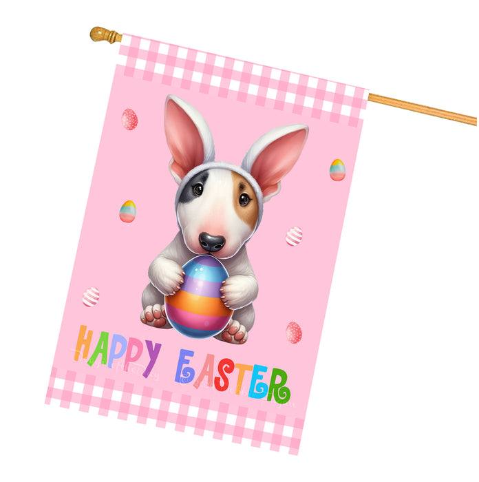 Bull Terrier Dog Easter Day House Flags with Multi Design - Double Sided Easter Festival Gift for Home Decoration  - Holiday Dogs Flag Decor 28" x 40"