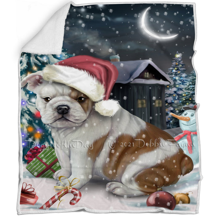 Have a Holly Jolly Christmas Bulldog Dog in Holiday Background Blanket D075