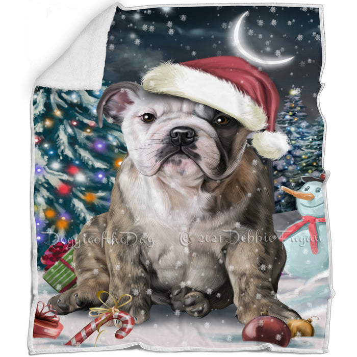 Have a Holly Jolly Christmas Bulldog Dog in Holiday Background Blanket D076