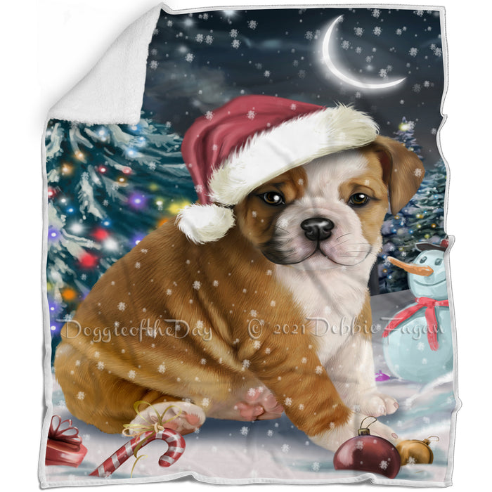 Have a Holly Jolly Christmas Bulldog Dog in Holiday Background Blanket D077
