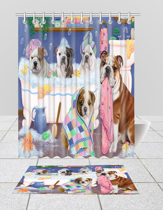 Rub A Dub Dogs In A Tub Bulldog Dogs Bath Mat and Shower Curtain Combo