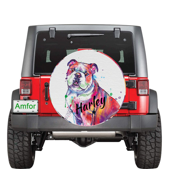 Custom Pet Name Personalized Watercolor Bulldog Car Tire Cover