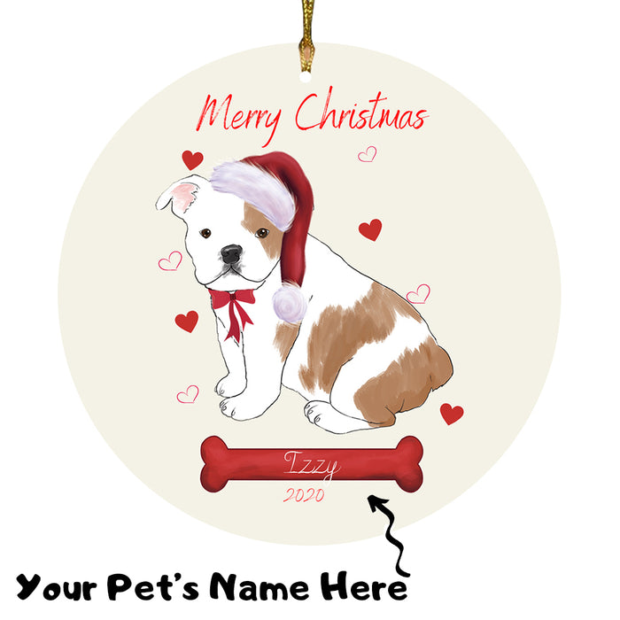 Personalized Merry Christmas  Bulldog Dog Christmas Tree Round Flat Ornament RBPOR58932