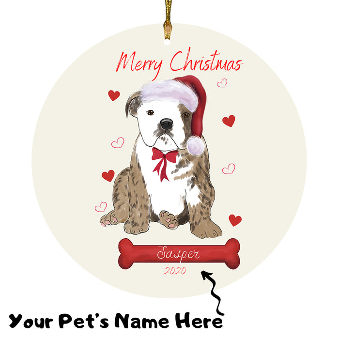 Personalized Merry Christmas  Bulldog Dog Christmas Tree Round Flat Ornament RBPOR58933