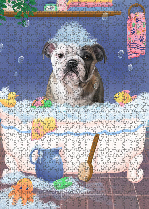 Rub A Dub Dog In A Tub Bulldog Portrait Jigsaw Puzzle for Adults Animal Interlocking Puzzle Game Unique Gift for Dog Lover's with Metal Tin Box PZL239