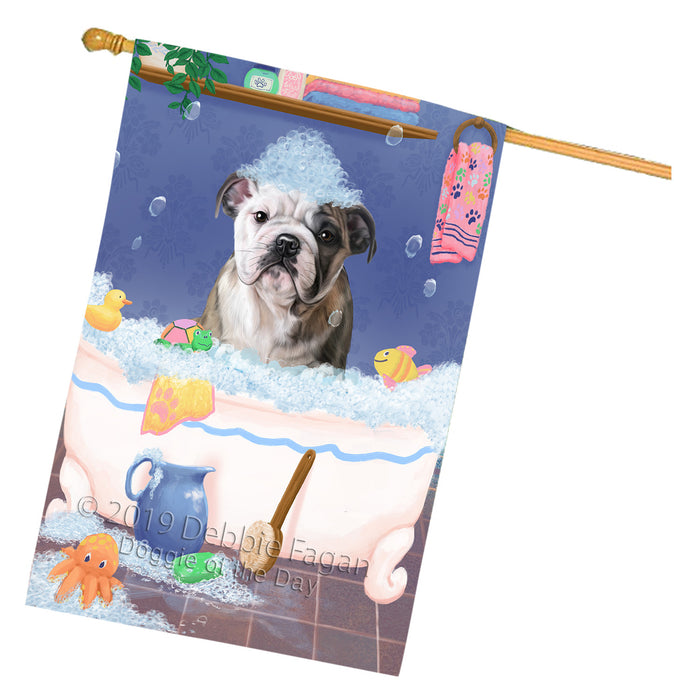Rub A Dub Dog In A Tub Bulldog House Flag FLG66239