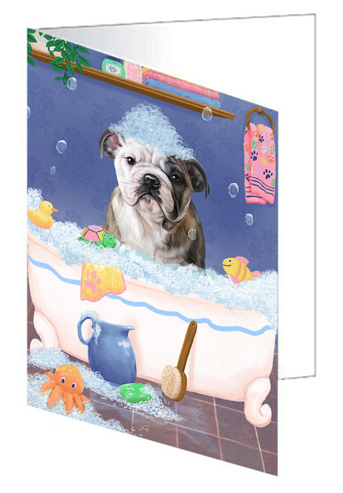 Rub A Dub Dog In A Tub Bulldog Handmade Artwork Assorted Pets Greeting Cards and Note Cards with Envelopes for All Occasions and Holiday Seasons GCD79295