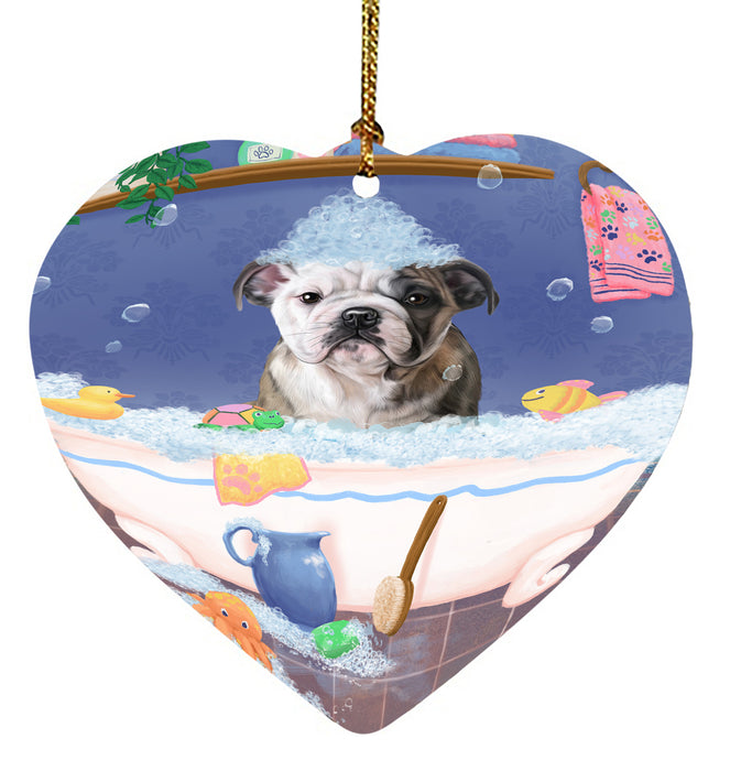 Rub A Dub Dog In A Tub Bulldog Heart Christmas Ornament HPORA58567