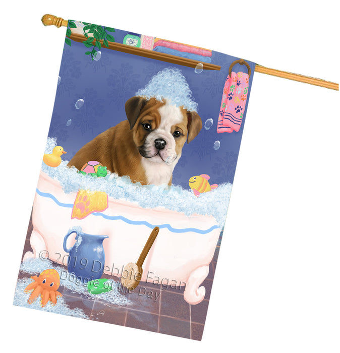 Rub A Dub Dog In A Tub Bulldog House Flag FLG66240