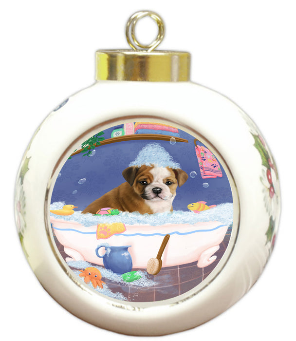 Rub A Dub Dog In A Tub Bulldog Round Ball Christmas Ornament RBPOR58552