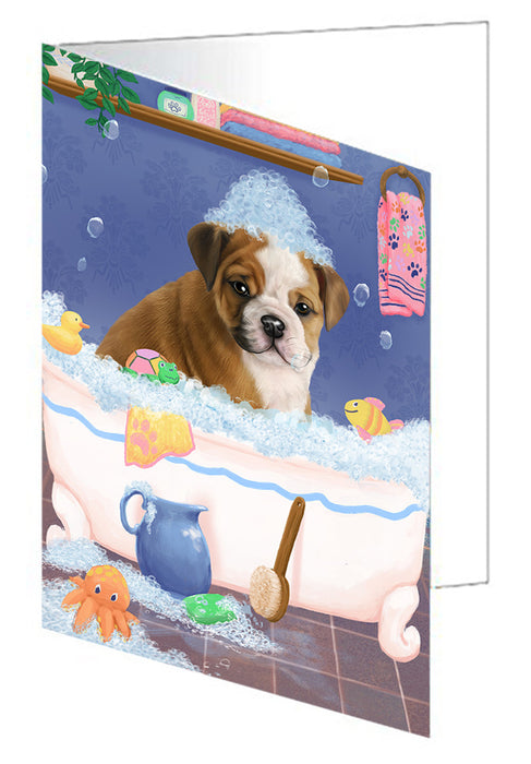 Rub A Dub Dog In A Tub Bulldog Handmade Artwork Assorted Pets Greeting Cards and Note Cards with Envelopes for All Occasions and Holiday Seasons GCD79298