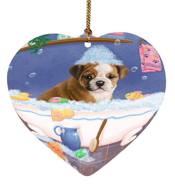 Rub A Dub Dog In A Tub Bulldog Heart Christmas Ornament HPORA58568