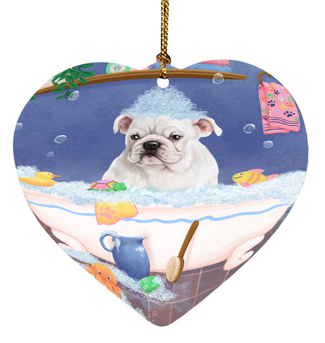 Rub A Dub Dog In A Tub Bulldog Heart Christmas Ornament HPORA58569