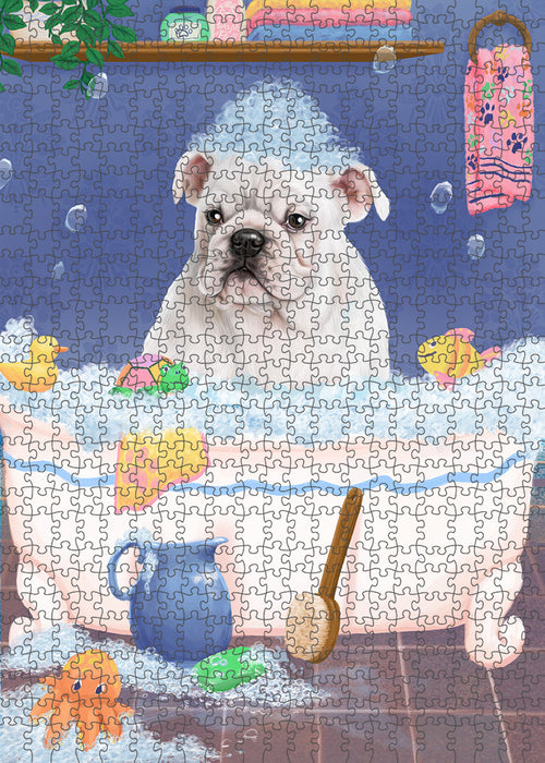 Rub A Dub Dog In A Tub Bulldog Portrait Jigsaw Puzzle for Adults Animal Interlocking Puzzle Game Unique Gift for Dog Lover's with Metal Tin Box PZL241