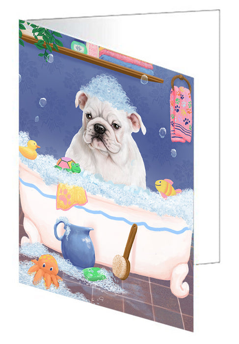 Rub A Dub Dog In A Tub Bulldog Handmade Artwork Assorted Pets Greeting Cards and Note Cards with Envelopes for All Occasions and Holiday Seasons GCD79301