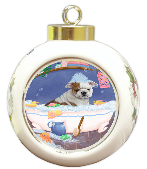Rub A Dub Dog In A Tub Bulldog Round Ball Christmas Ornament RBPOR58554