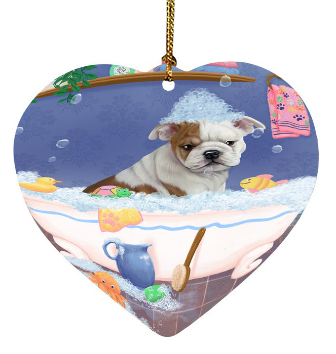 Rub A Dub Dog In A Tub Bulldog Heart Christmas Ornament HPORA58570