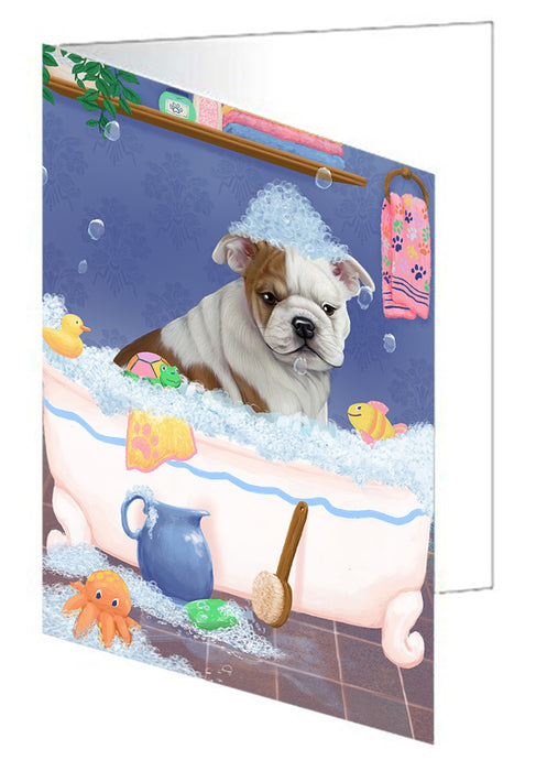 Rub A Dub Dog In A Tub Bulldog Handmade Artwork Assorted Pets Greeting Cards and Note Cards with Envelopes for All Occasions and Holiday Seasons GCD79304
