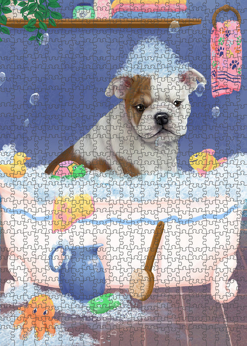 Rub A Dub Dog In A Tub Bulldog Portrait Jigsaw Puzzle for Adults Animal Interlocking Puzzle Game Unique Gift for Dog Lover's with Metal Tin Box PZL242