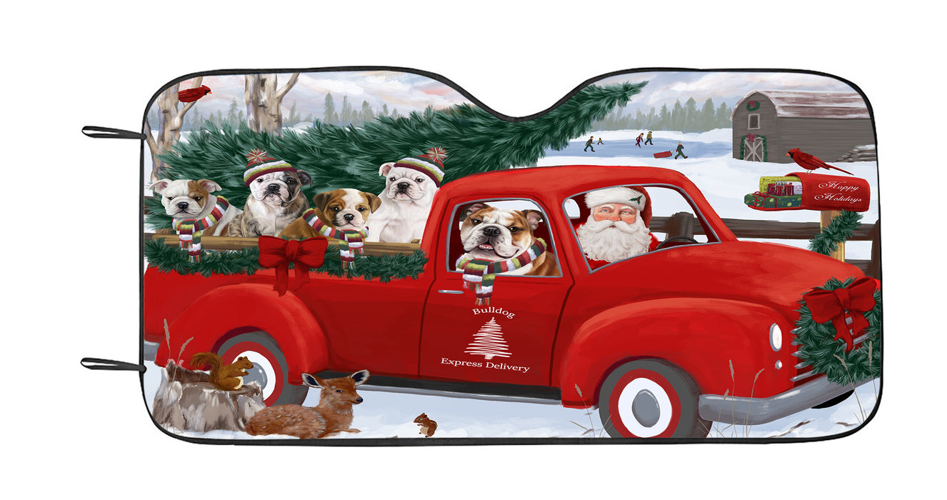 Christmas Santa Express Delivery Red Truck Bulldog Dogs Car Sun Shade