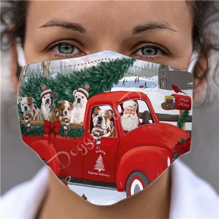 Christmas Santa Express Delivery Red Truck Bulldog Dogs Face Mask FM48424