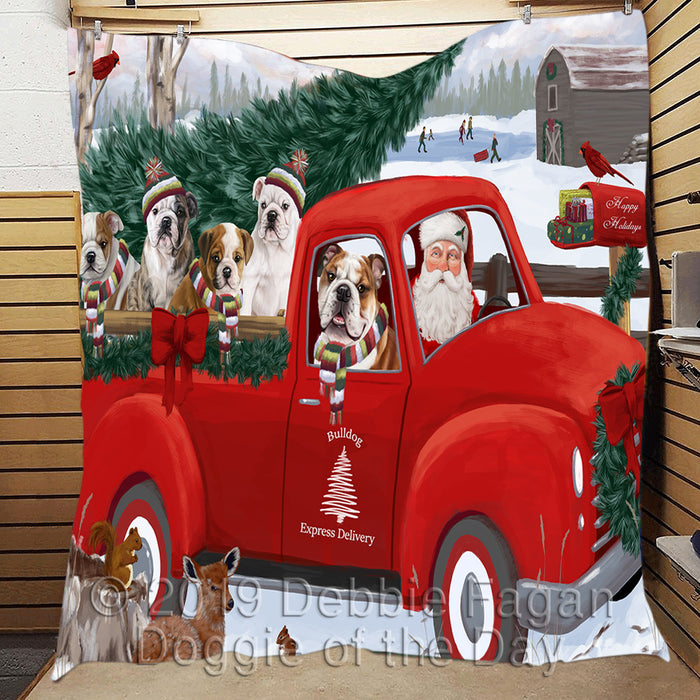 Christmas Santa Express Delivery Red Truck Bulldog Dogs Quilt