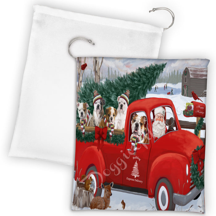 Christmas Santa Express Delivery Red Truck Bulldog Dogs Drawstring Laundry or Gift Bag LGB48291