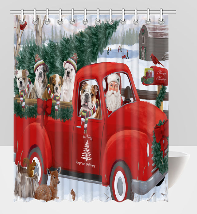 Christmas Santa Express Delivery Red Truck Bulldog Dogs Shower Curtain