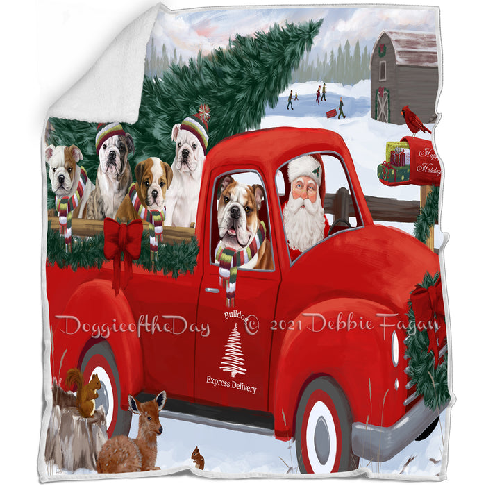 Christmas Santa Express Delivery Red Truck Bulldogs Family Blanket BLNKT112566