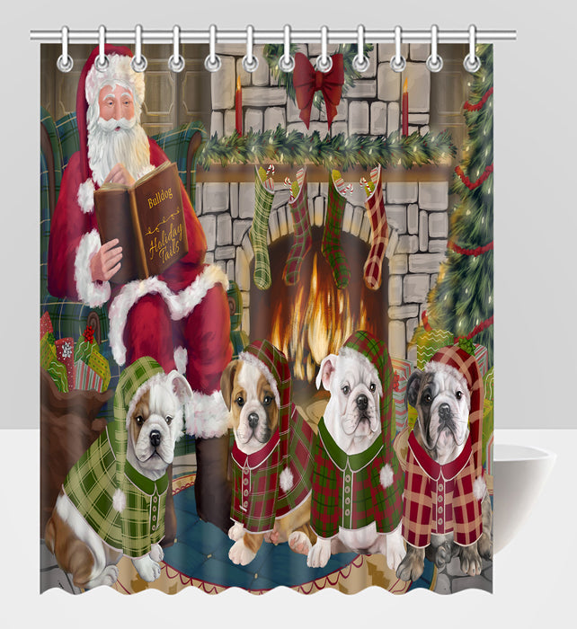 Christmas Cozy Holiday Fire Tails Bulldog Dogs Shower Curtain
