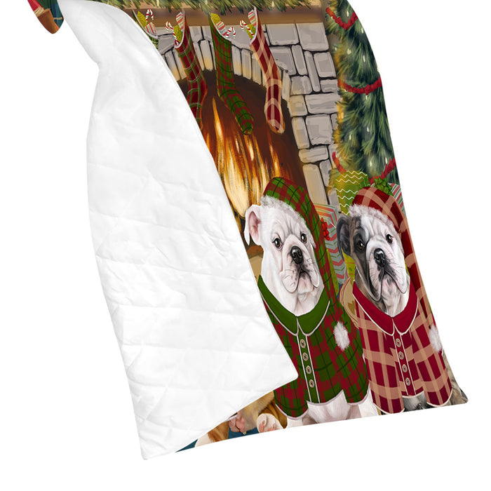 Christmas Cozy Holiday Fire Tails Bulldog Dogs Quilt