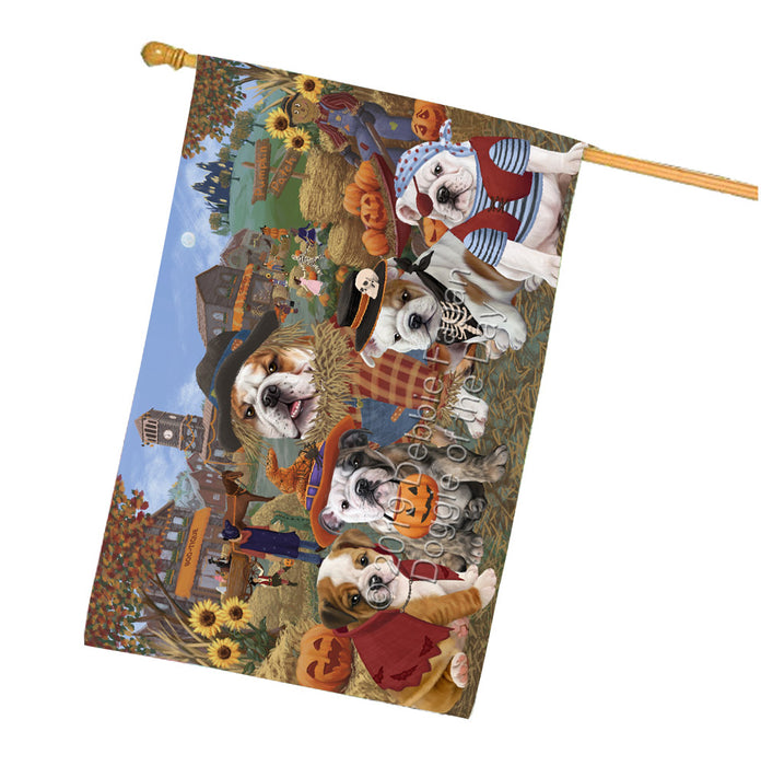 Halloween 'Round Town And Fall Pumpkin Scarecrow Both BullDogs House Flag FLG65639