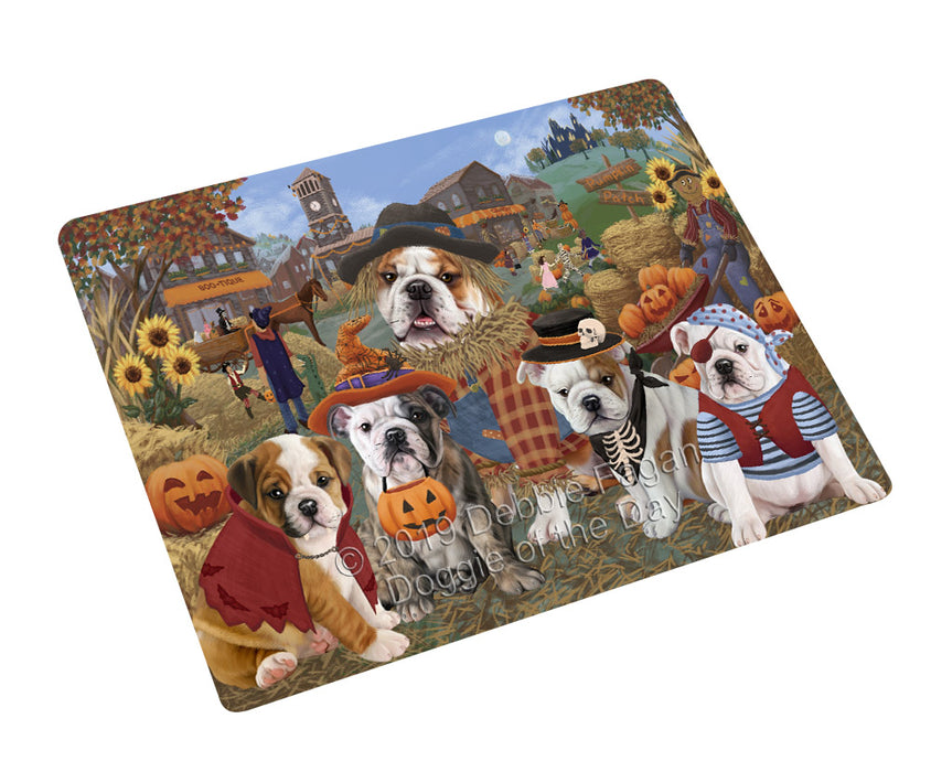 Halloween 'Round Town And Fall Pumpkin Scarecrow Both BullDogs Large Refrigerator / Dishwasher Magnet RMAG104328