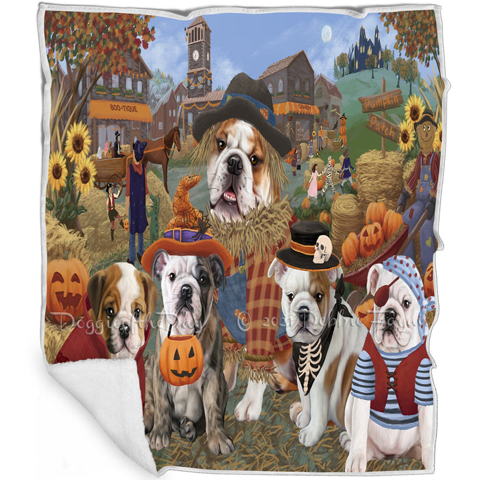 Halloween 'Round Town And Fall Pumpkin Scarecrow Both Bulldogs Blanket BLNKT138809