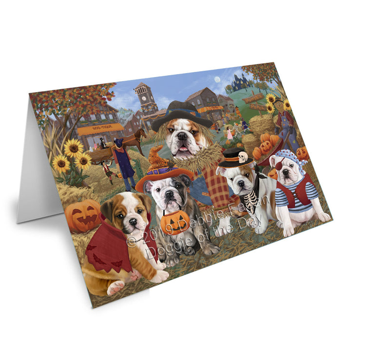 Halloween 'Round Town BullDogs Handmade Artwork Assorted Pets Greeting Cards and Note Cards with Envelopes for All Occasions and Holiday Seasons GCD77795