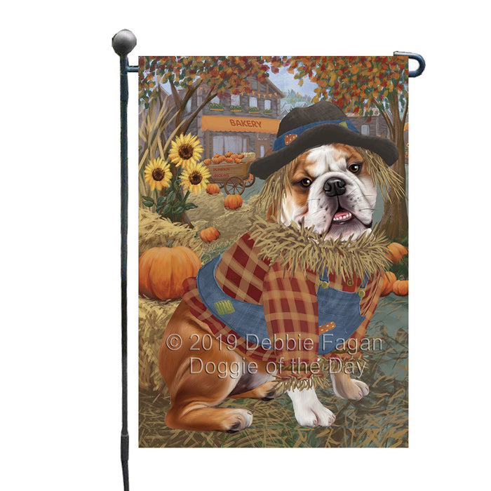Halloween 'Round Town And Fall Pumpkin Scarecrow Both BullDogs Garden Flag GFLG65644